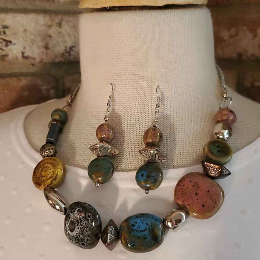African Inspired stone Necklace & Earring Set